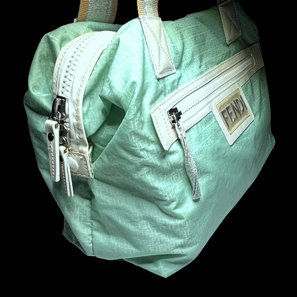 Fendi Monogram Blue Green Logo Nylon Beach Bag - Picture 3 of 15